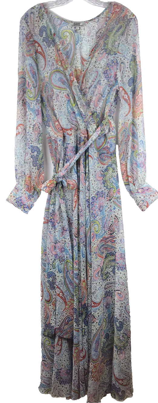 Spy Zone Exchange Maxi Dress Sheer Top Lined Skirt Long Sleeve Paisley Large